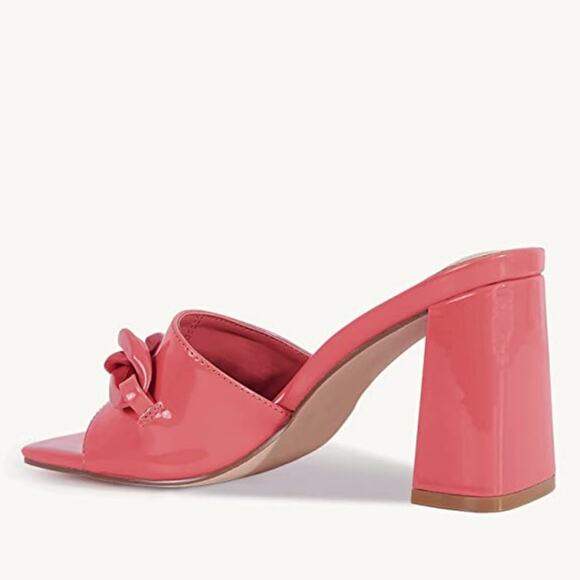 Tangerine Chunky Heel Sandals Heeled Open Toe Slip on Heels Coral Size 7.5 New - Picture 2 of 9